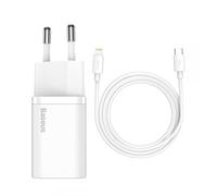 Baseus Carregador Pared Super Si 1C Rápido USB Tipo C 20W Power Delivery + USB Tipo C - Capa Lightning 1M Branco (Tzccsup