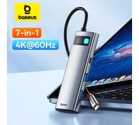 Baseus-concentrador de red 7 en 1, Gen 2, USB C HUB 4K @ 60Hz HDMI 3 x USB 3,0 PD 100W tipo C Puerto SD/TF lector de tarjetas para Macbook iPad M2 M1, Steam Deck Plata