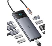 Baseus Docking Station Dual Monitor,10Gbps 10 in 1 Docking Station with 2 HDMI Single 4K @ 120Hz, Dual 4K @ 60Hz,10Gbps USB-A and USB-C, Gigabit Ethernet and PD 100W for iPhone 15/DELL/HP/Lenovo and