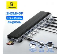 Baseus EH3 12 en 1 USB C Hub HDMI DP 4K 60Hz Triple pantalla 3,2 para MacBook Laptop PD 100W tipo C HUB con soporte estación de acoplamiento 10-in-1 2HDMI SDTF