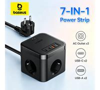 Baseus Enchufe de Corriente 7 en 1 con Enchufe Europeo, Adaptador de Carga Rápida GaN de 30W con 3 Tomas de CA, 2 USB A y 2 Puertos de Carga PD Tipo C EU Plug