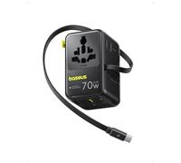Baseus Enercore 70W Adaptador Enchufe Universal con Cable Retráctil, 2 AC + 2 USB A + 1 USB C, Adaptador de Corriente Internacional para EE. UU., Reino Unido, Japón, Tailandia, Australia