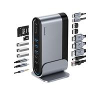 Baseus Estación de Acoplamiento 17 en 1, 3 monitores, 4 K @ 60 Hz, Adaptador con 2 HDMI, DisplayPort, 5 USB Data 3.0 5 Gbps, PD 100 W, Gigabit Ethernet para HP/Lenovo/DELL/MacBook/Surface Laptop