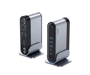 Baseus Estación de acoplamiento 17 en 1 HDMI 4K x 2 DP*1 para transferencia a 3 monitores con 100 W PD, USB 3.0 x 3, LAN, lector de tarjetas SD/TF, conector de audio para Windows, ordenador portátil