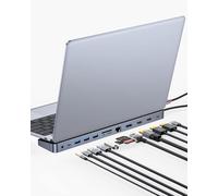 Baseus Estación de acoplamiento para laptop, estación de acoplamiento multitarea 4K con 2 HDMI+DP, PD, 3 USB-A, RJ45, audio, lector de tarjetas TF/SD, hub USB compatible con MacBook/Dell/HP/Surface