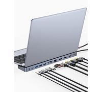 Baseus Estación de acoplamiento para laptop, estación de acoplamiento USB C multitarea 4K con 2 HDMI+DP, PD, 3 USB-A, RJ45, audio, lector de tarjetas TF/SD, hub USB compatible con