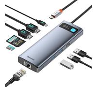 Baseus Estación de acoplamiento para portátil con monitor dual 4K a 120Hz, concentrador USB C 9 en 1 con 2 HDMI, LAN de 1000 Mbps, PD máximo de 85 W, 3 USB, lector de tarjetas SD, base USB C