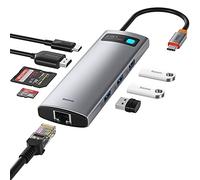 Baseus - Estación de Acoplamiento USB C 8 en 1, Adaptador USB C con HDMI 4K, 3 USB 3.0, Lector TF/SD, Ethernet, 100W Power Delivery Compatible con MacBook, Surface, iPad, Steam Deck u Otros