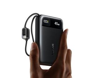 Baseus FC11 Powerbank 45W 20000mAh con 2 Cables USB-C Integrados, Batería Externa Carga Rápida con Certificación CCC, Mini Power Bank para iPhone 18/17/16/15 Pro MAX, iPad, Samsung, Negro