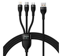 Baseus Flash Series Ⅱ Cable de datos de carga rápida uno por tres USB a M+L+C 100W 1.2m Negro