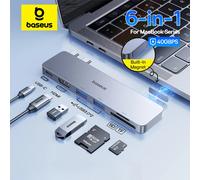 Baseus-Hub de USB-C Dual a Compatible con HDMI 4K 30Hz para Thunderbolt 3/4 40Gbps USB 3,0 tipo C HUB SD TF para MacBook Pro Air USB Hub 6-IN-1 USB HDMI SDTF