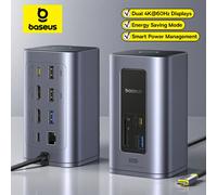 Baseus-HUB USB C 12 en 1 a HDMI, adaptador USB 3,2 de pantalla Dual de 4K @ 60Hz con estación de acoplamiento RJ45 SD TF PD de 100W para Hub Mac de ventana 11-in-1 HDMI DP
