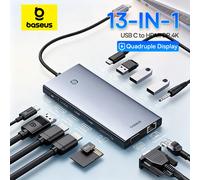 Baseus HUB USB C 13 en 1 a 2*HDMI 1*DP 4K@60Hz 1*VGA Adaptador de Pantalla Cuádruple USB 3.2 con RJ45 SD TF 3.5mm PD 100W Tipo C 7-in-1 HDMI USB3.0