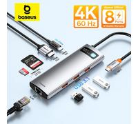 Baseus-Hub USB tipo C a HDMI, adaptador de concentrador USB 3,1, puerto Ethernet RJ45 de 10Gbps, estación de acoplamiento TF SD para MacBook, concentrador USB 6 en 1 60Hz USB 3.1