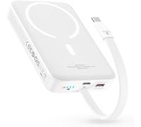 Baseus Magsafe Power Bank PD 30W, 10000mAh Batería Externa Magnética con Cable USB-C Integrado (Carga/Descarga) para iPhone 15/14/13/12 Series, Mini Power Bank, Powerbank Inalámbrico, Blanco
