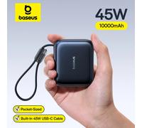 Baseus Mini Banco de Energía de 45W y 10000mAh con Cable USB-C Integrado, Tamaño de Bolsillo, Carga Rápida, Portátil para iPhone 17 y Samsung S25 45W Black
