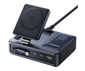 Baseus Nomos Estacion de Carga Inalámbrica 5 en 1 Qi2 140W 2xUSB-C+1xUSB-A Pantalla Digital LED