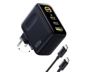 Baseus Picogo Cargador USB C de 100 W, Smart Display & Touch Control, 3 en 1 Potencia de Carga Rápida, Fuente de alimentación GaN avanzada, compatible con MacBook, iPhone 17/16/15/14, Samsung, Pixel y