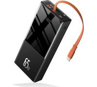 Baseus Power Bank 20000 mAh, batería Externa PD 65 W USB C con Cable de Carga Integrado, batería Externa QC 3.0 Quick Charge con Pantalla LED para iPhone, MacBook, Samsung, Lenovo y Huawei