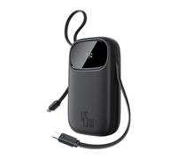 Baseus Powerbank 45W 20000mAh con 2 Cables USB-C Integrados, Power Bank PD3,0 QC4,0 Baterías Externas Carga Rapida, 3 C 1 A, Cargador Portátil para iPhone 16/15/14 Pro MAX, Samsung, Negro