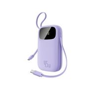 Baseus Powerbank 45W 20000mAh con 2 Cables USB-C Integrados, Power Bank PD3,0 QC4,0 Baterías Externas Carga Rapida, 3 USB-C, 1 A, Cargador Portátil para iPhone 16/15/14 Pro MAX, Samsung, Morado