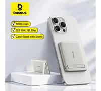 Baseus Qi2 banco de energía magnético con soporte PD 20W 5000mAh banco de energía de carga rápida inalámbrica portátil para iPhone Samsung Xiaomi Grey