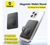 Baseus Soporte tipo billetera magnético para iPhone 17 16 Pro Max 17 Air MagSafe Funda para teléfono Ranura para 3 tarjetas Cuero PU 360 ° Estuche con soporte giratorio Black