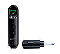 Baseus Transmisor FM/Transmisor Bluetooth Coche/Audio automático con adaptador AUX 3.5mm Jack - estéreo (a Bluetooth 5.0, A2DP, micrófono incorporado) Negro WXQY-01