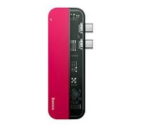Baseus Transparent Dual, Adaptador multifuncional para PC/Hub, Rojo, 60 W, Número de conector: 5, Conector: USB Type C x 2 & USB 3.0 X 2 & HDMI, Voyage Boy