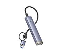 Baseus UltraJoy - Concentrador 4 en 1, USB-A/USB-C a 3X USB 3.0 + RJ45 + USB-C PD, Color Gris
