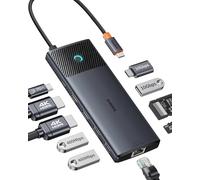 Baseus USB C Docking Station Dual Monitor, 10 Gbps USB C Hub 10 en 1 con 2 HDMI Single 4K@120Hz, Dual 4K@60Hz,10G BPS, Gigabit Ethernet y PD 100W para iPhone 15/DELL/HP/Lenovo