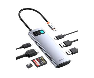 Baseus USB C Hub 7 in 1 Docking Station Adapter mit 4K HDMI, 100W PD, 2 USB 3.0 5Gbps Datenports, SD/TF Kartenleser für iPhone 15, Laptop MacBook/Surface Pro/iPad/Steam Deck/Rog Ally/Samsung, etc