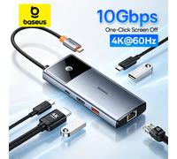 Baseus USB C HUB HDMI 4K 60Hz Adaptador 6 en 1 Rápido de 10Gbps USB 3.2 Splitter Tipo C PD100W con RJ45 para Laptop Macbook Pro Air Hub 6-in-1 HDMI30Hz RJ45