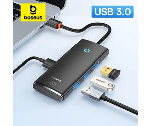 Baseus USB HUB 4 en 1 ampliar tipo C a Multi USB 3,0 adaptador para ordenador portátil tableta PC de escritorio lector de coche 5Gbps divisor HUB Type C 25cm Black