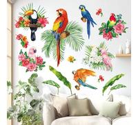 BASHOM BS-108 Plantas tropicales y loros Niños Pegatinas de pared dormitorio para hojas tropical verde vinilos sala plantas hoja adhesivos estar vinilo comedor decorativos decorativo etiqueta fondo