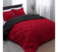 Basic Beyond Juego de edredón de plumón Alternativo (Individual, Negro/Rojo) - Edredón de Cama Reversible con 1 Funda de Almohada para Todas Las Estaciones