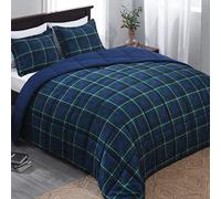 Basic Beyond Juego de edredón Queen - Juego de edredón a cuadros azul marino y verde, edredón de cama alternativo Queen para todas las estaciones (1 edredón con 2 fundas de almohada, 88 x 92 pulgadas)