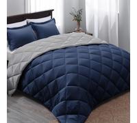 Basic Beyond Juego de edredón tamaño Queen, juego de edredón azul marino, tamaño Queen, juego de edredón reversible para todas las estaciones, azul marino/gris, 1 edredón (88 x 92 pulgadas) y 2 fundas