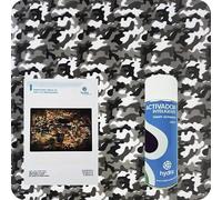 BASIC Kit Hidroimpresion Incluye: 1 Activador hidroimpresión 400 ml + 1 Manual de instrucciones + 1 Lámina para hidroimpresión camuflaje Medidas: Ancho: 50cm. Largo: 100cm (HCA-134)