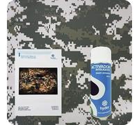 BASIC Kit Hidroimpresion Incluye: 1 Activador hidroimpresión 400 ml + 1 Manual de instrucciones + 1 Lámina para hidroimpresión camuflaje Medidas: Ancho: 50cm. Largo: 200cm (HCA-067)