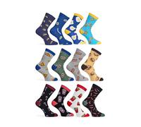Basic Treasure 12 pares de divertidos calcetines de algodón - Coloridos Happy Socks con divertidos motivos para hombre y mujer - Idea de regalo, Fast Food, 39-42