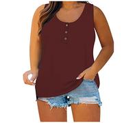 Basica Tallas Grandes Chaleco Mujer,Camiseta Tirantes Mujer de Cuello en Redondo con Botóns Color Puros Camiseta Mujer de Sin Manga en Multicolor Casual Sleeveless T-Shirt para Verano