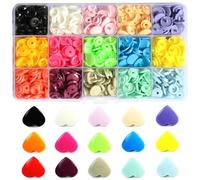 Basicon Juego de botones a presión, 150 juegos de broches Kam, botones de plástico con forma de amor para todo tipo de ropa DIY (15 colores)