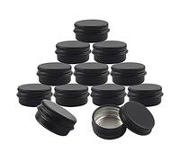 BasicPacking 100 Piezas Pequeño Tarros de Aluminio 10ml Vacío Negro Bote de Aluminio con Tapa Rosca Latas de Aluminio Envase Cosmético Redondo para Vela Cremas con 100 Piezas 25mm Etiquetas