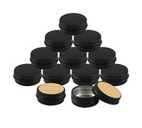 BasicPacking 100 Piezas Pequeño Tarros de Aluminio 15ml Vacío Negro Bote de Aluminio con Tapa Rosca Latas de Aluminio Envase Cosmético Redondo para Cremas Vela con 100 Piezas 35mm Etiquetas