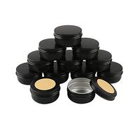 BasicPacking 100 Piezas Pequeño Tarros de Aluminio 50ml Vacío Negro Bote de Aluminio con Tapa Rosca Latas de Aluminio Envase Cosmético Redondo para Vela Cremas con 100 Piezas 40mm Etiquetas