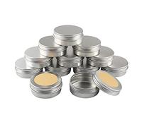 BasicPacking 100 Piezas Pequeño Tarros de Aluminio 60ml Vacío Plata Bote de Aluminio con Tapa Rosca Latas de Aluminio Envase Cosmético Redondo para Vela Cremas con 100 Piezas 50mm Etiquetas