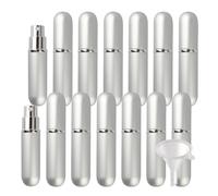 BasicPacking 14 Pieza 5 ml Mini Atomizador de Perfume Recargable, 5ml Plata Vidrio y Aluminio Dispensador Portatil de Perfume Bote de Spray Viaje Pulverizador + 4 x Embudo