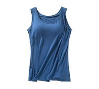Basics - Pijama para mujer, informal, holgada, con tirantes en el pecho, camiseta inferior de yoga, chaleco para mujer, azul, XL