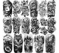 BASIFA 77 Hojas de Tatuajes Temporales para Adultos y Niños, Medio Brazo León Lobo Búho Serpiente Rosa Pegatinas Falsas Realistas Impermeable para Cuerpo Antebrazo Hombro Cuello